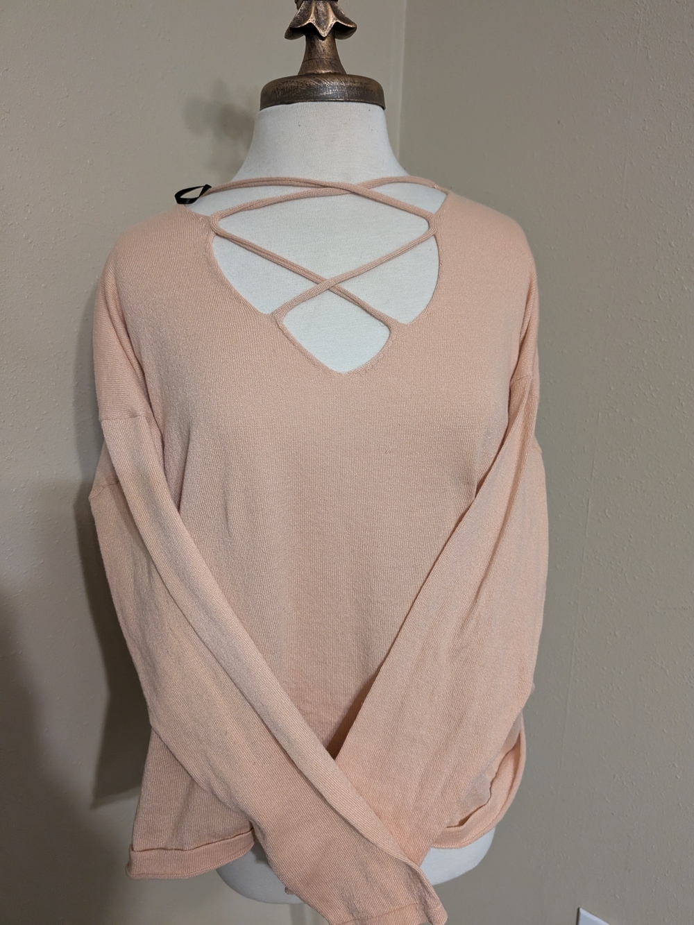 Forever 21 Peach Crisscross V-Neck Pullover